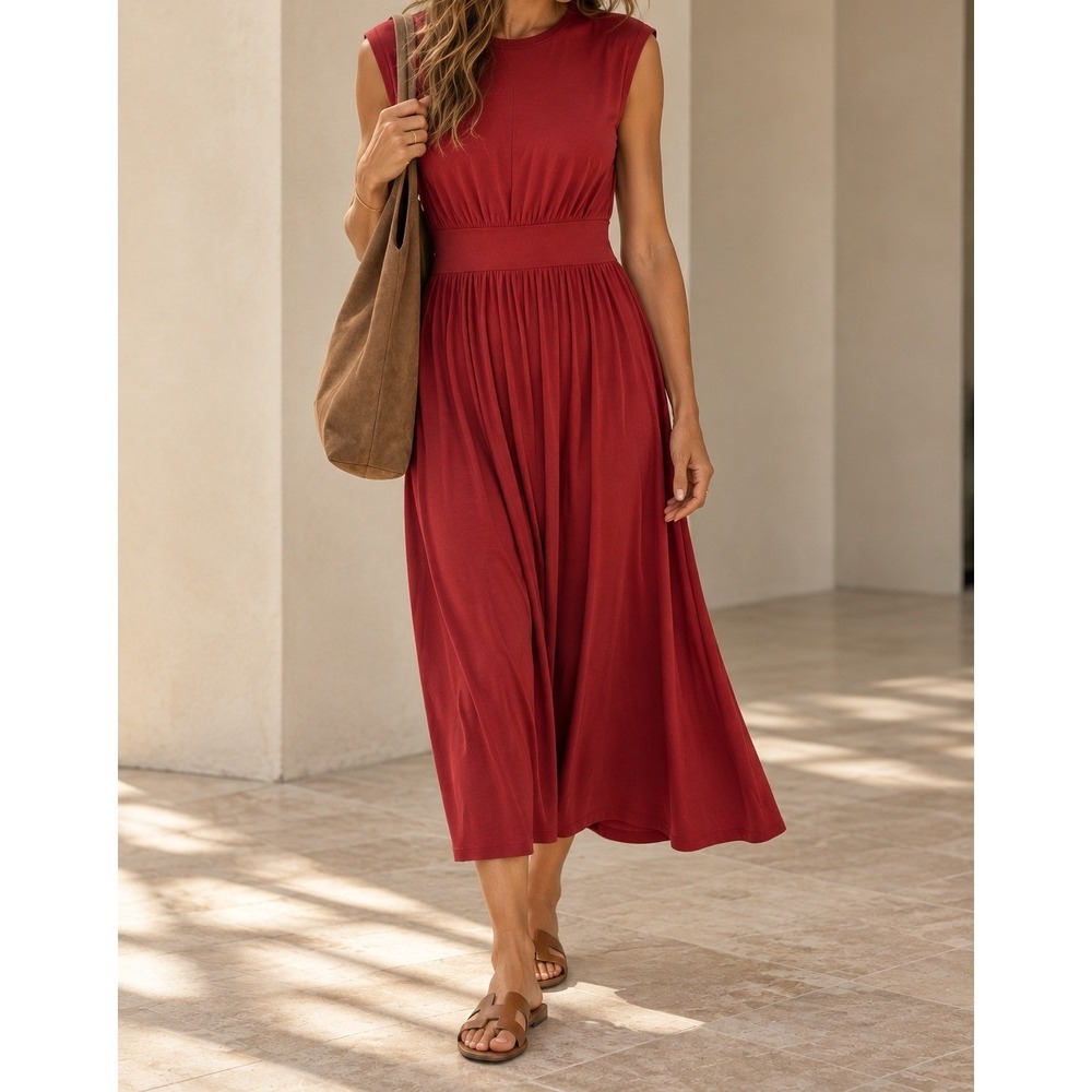 Banana Republic Womens Red Tencel Lyocell Midi Dress Sleeveless Size M NWT